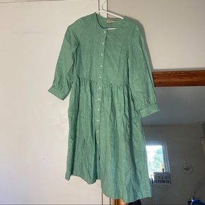 Beaton Linen house dress in aqua, size small